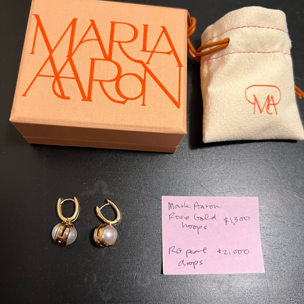 Marla Aaron 18k rose gold pearl earrings